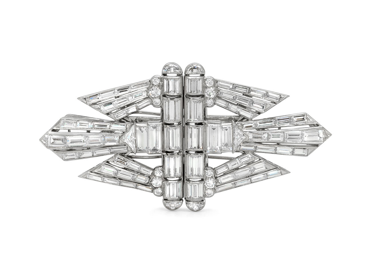 Art Deco Diamond Double Clip Brooch in Platinum