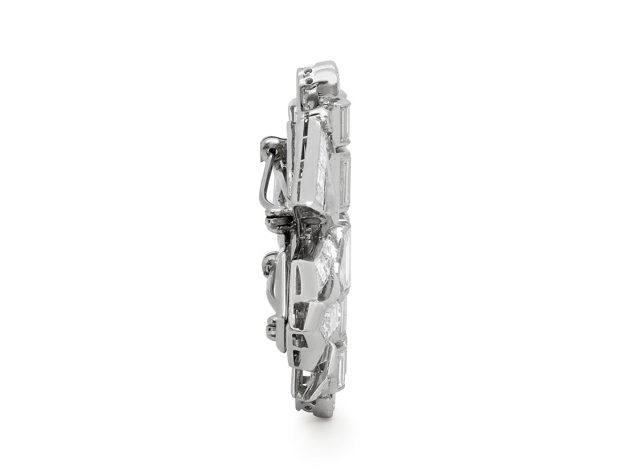 Art Deco Diamond Double Clip Brooch in Platinum