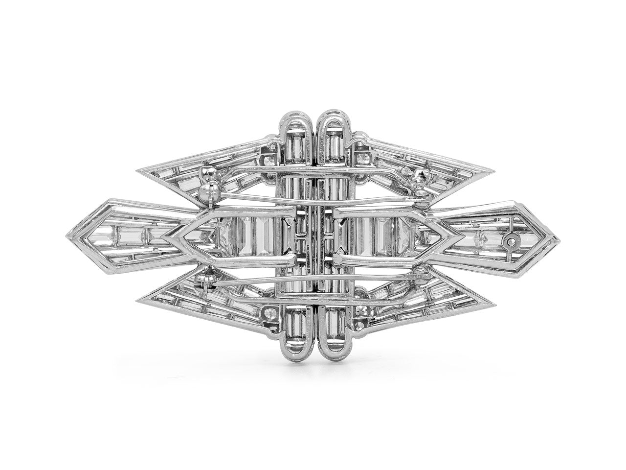 Art Deco Diamond Double Clip Brooch in Platinum