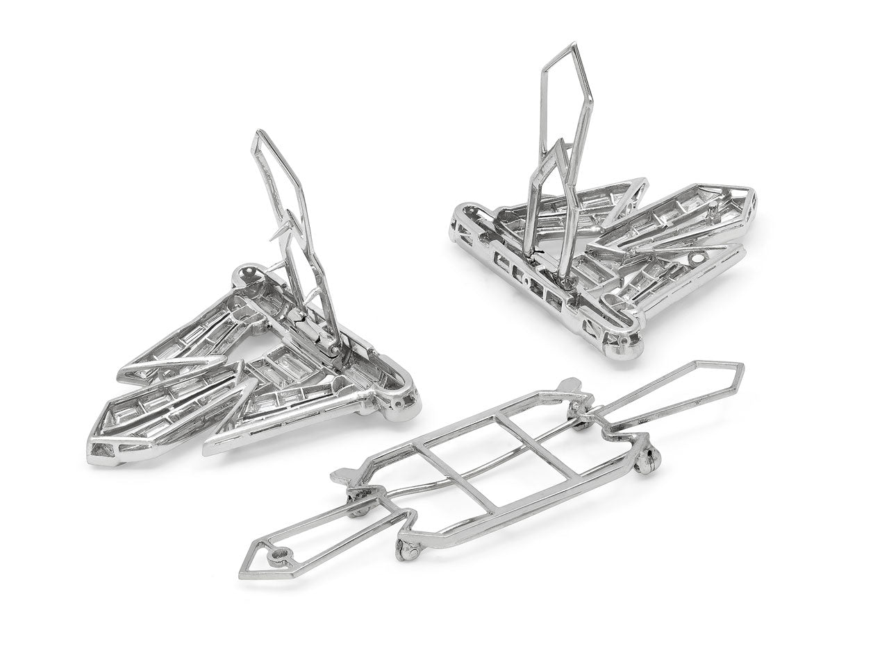 Art Deco Diamond Double Clip Brooch in Platinum