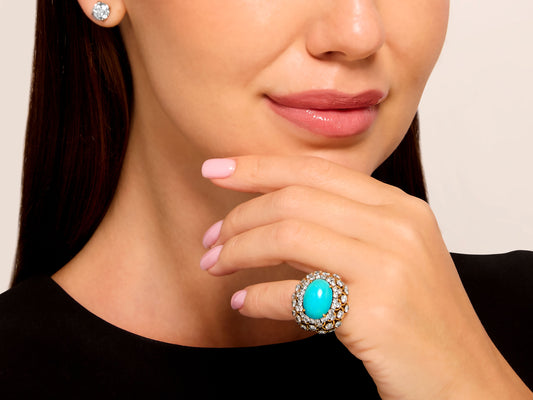 David Webb Turquoise and Diamond Ring in 18K Gold
