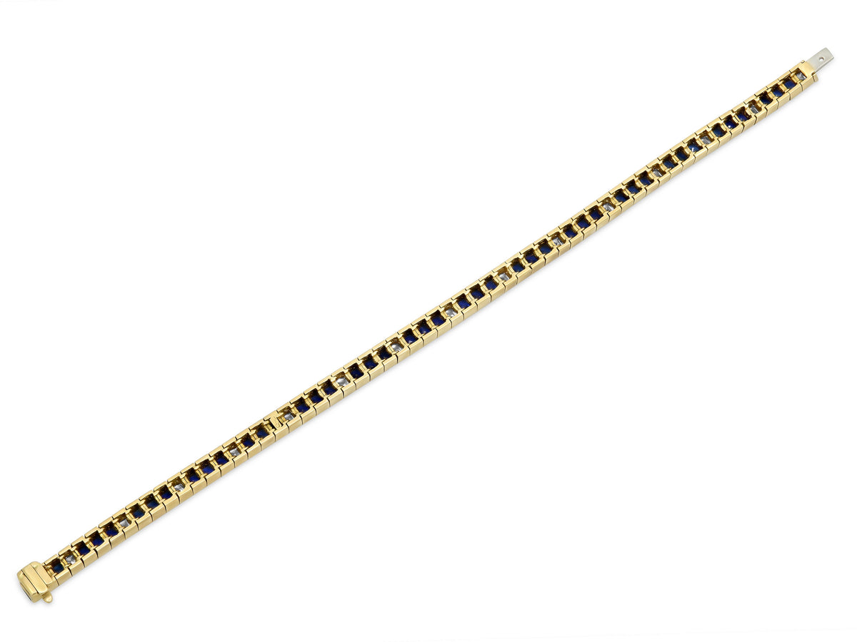 Step-cut Sapphire and Diamond Line Bracelet in 18K by Pederzani