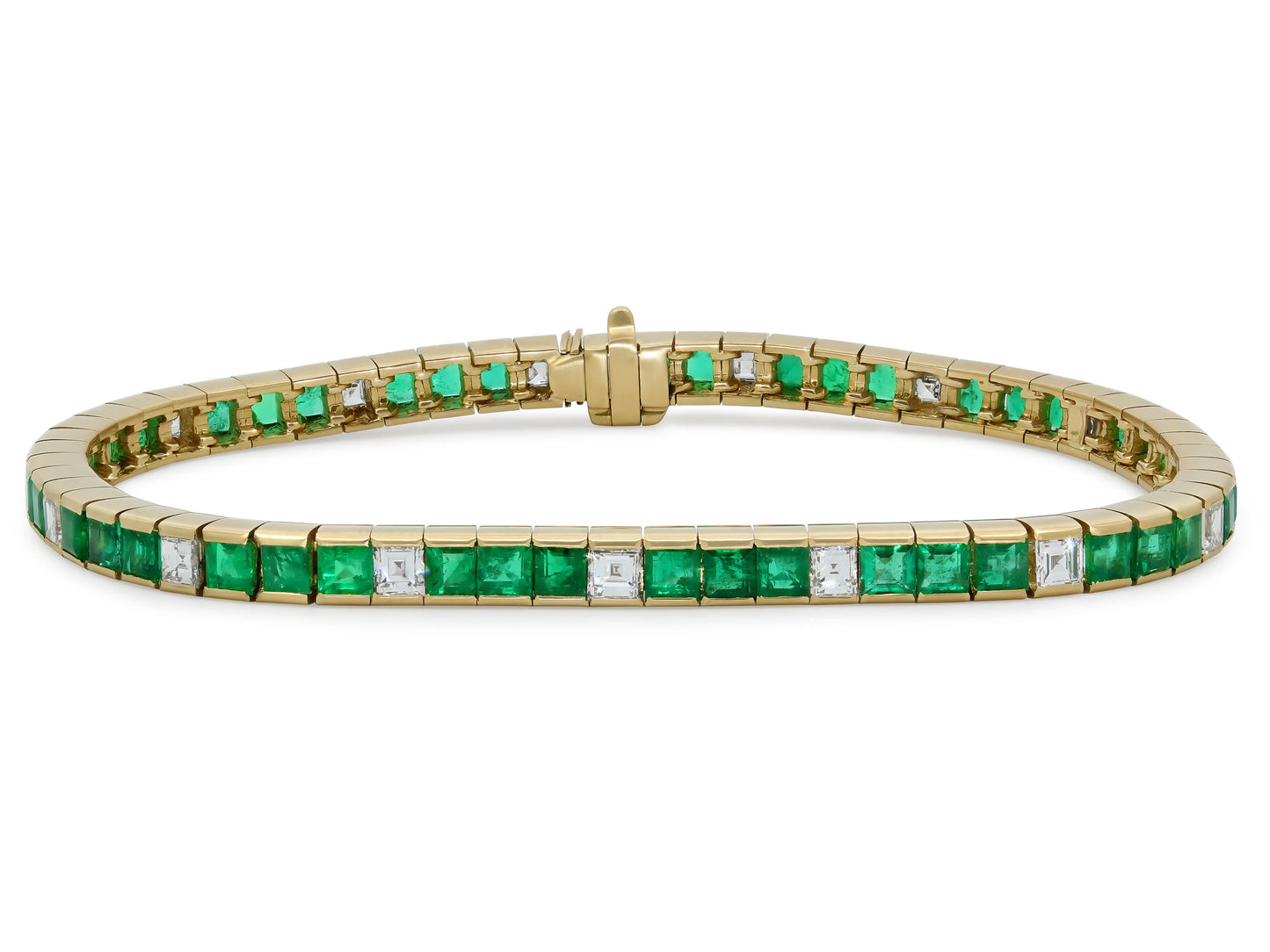 Step-cut Emerald and Diamond Line Bracelet in 18K by Pederzani