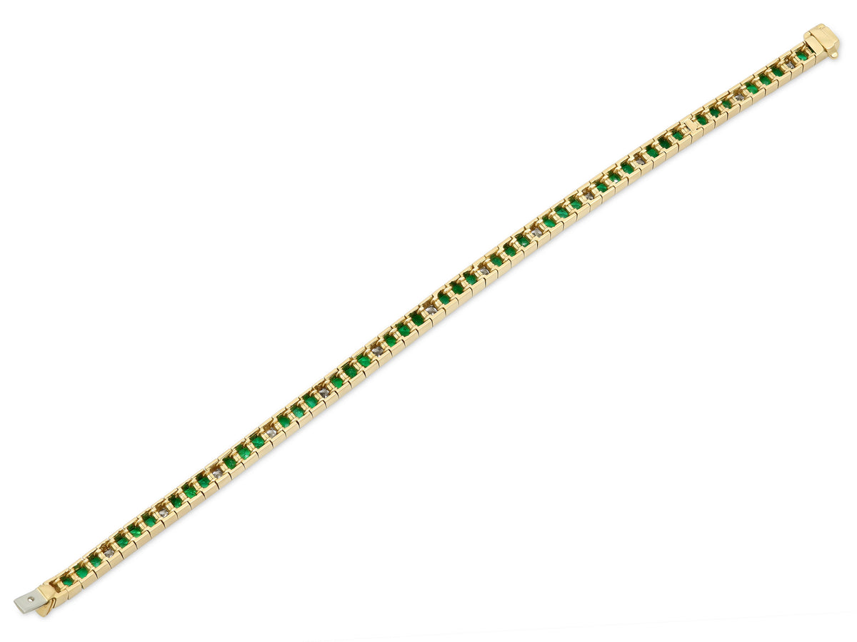 Step-cut Emerald and Diamond Line Bracelet in 18K by Pederzani