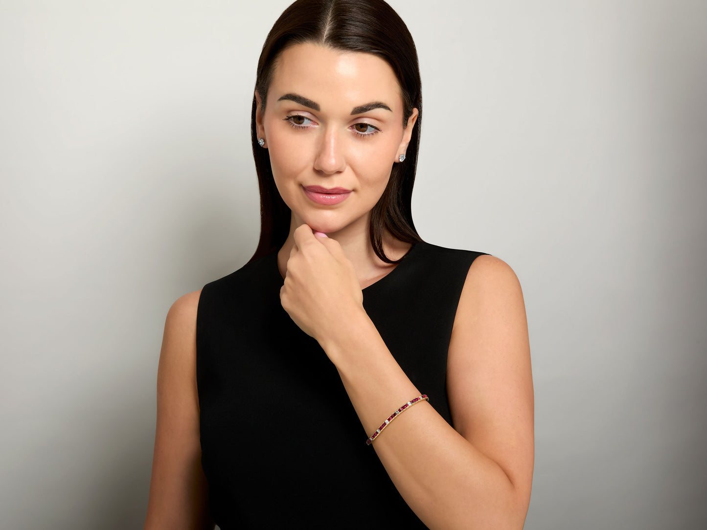 Step-cut Ruby and Diamond Line Bracelet in 18K by Pederzani