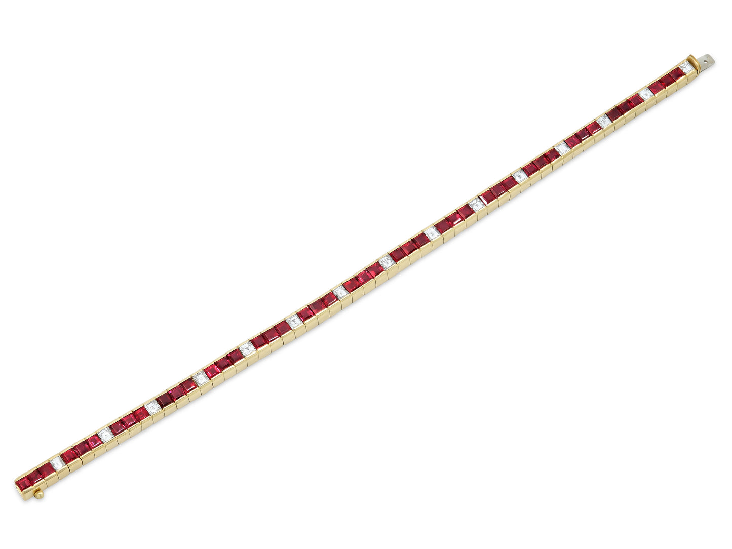 Step-cut Ruby and Diamond Line Bracelet in 18K by Pederzani