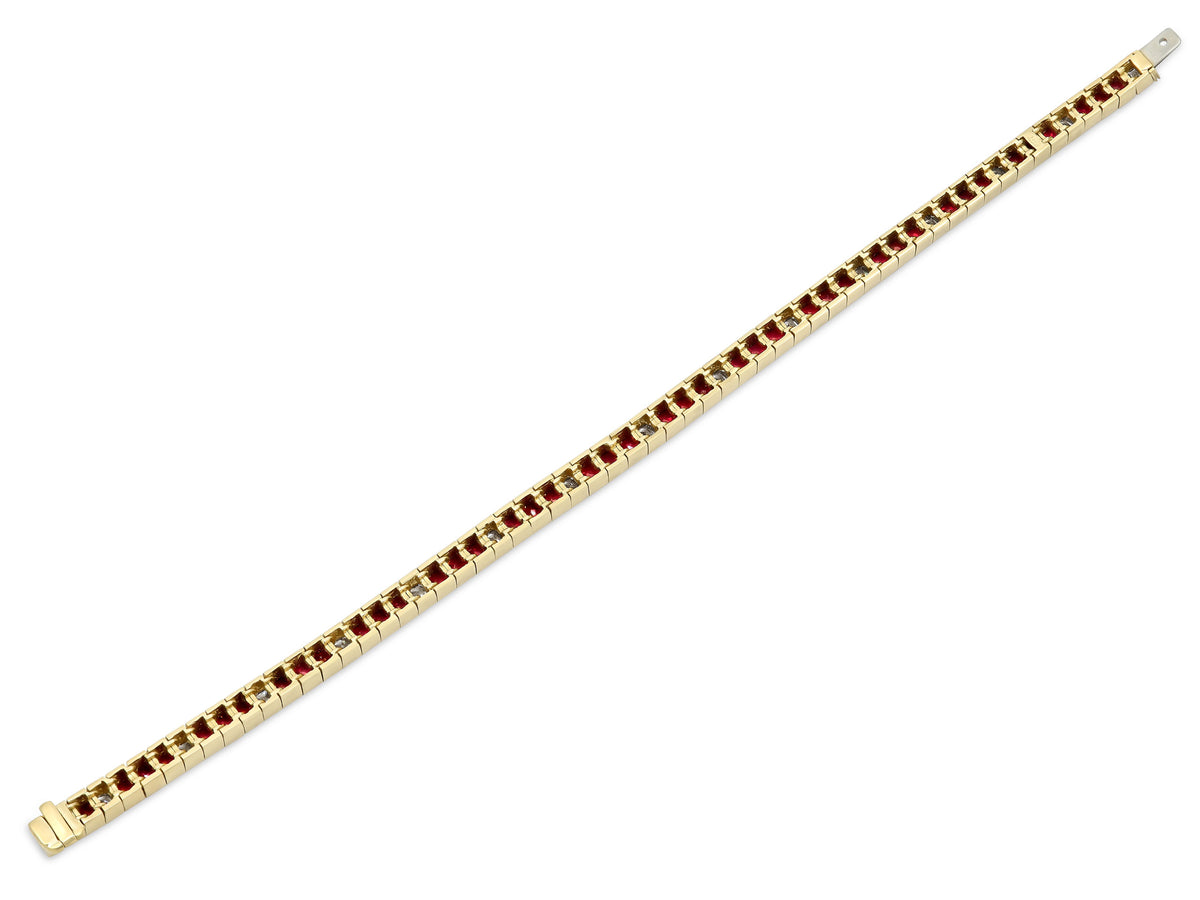 Step-cut Ruby and Diamond Line Bracelet in 18K by Pederzani