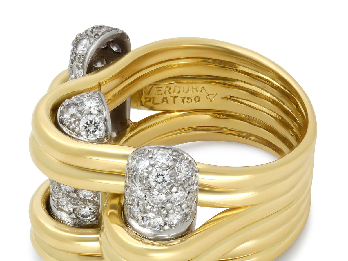 Verdura 'Trio' Diamond Ring in 18K Gold and Platinum