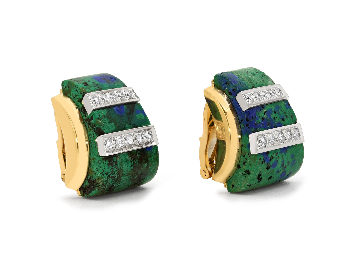 David Webb Azurmalachite and Diamond Earrings in 18K Gold and Platinum