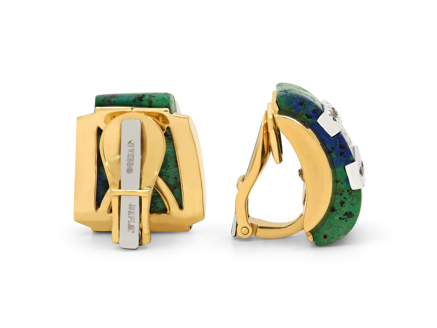 David Webb Azurmalachite and Diamond Earrings in 18K Gold and Platinum