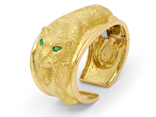 David Webb 'Repoussé Leopard Cuff' Bracelet in 18K Gold