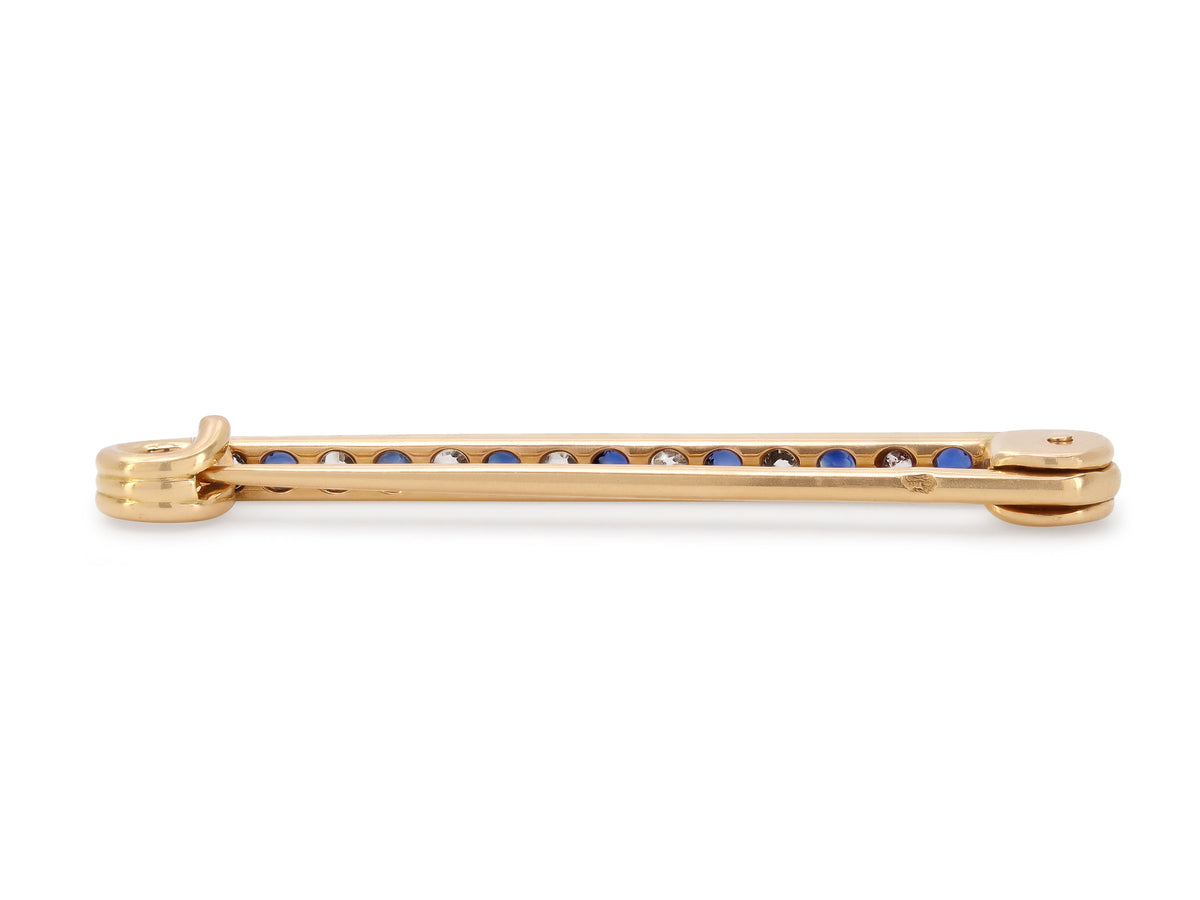 Antique Edwardian Diamond and Sapphire Pin in 18K Gold, French