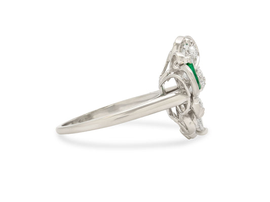 Emerald and Diamond Butterfly Ring Platinum