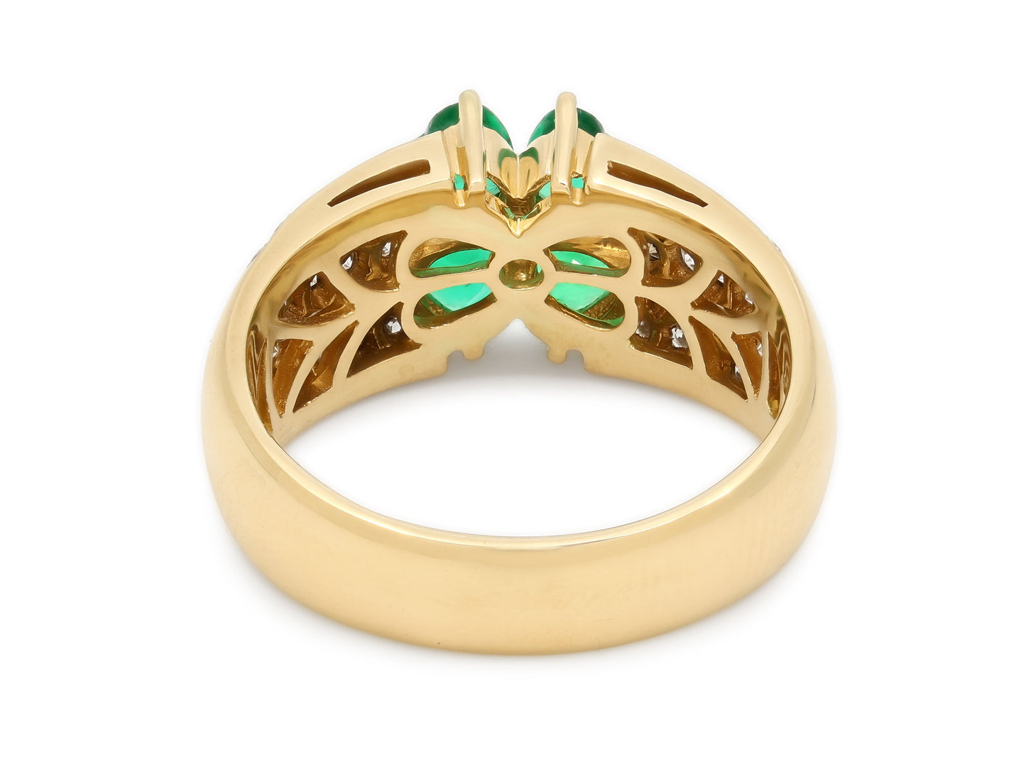 Emerald and Diamond Clover Ring 18K Gold