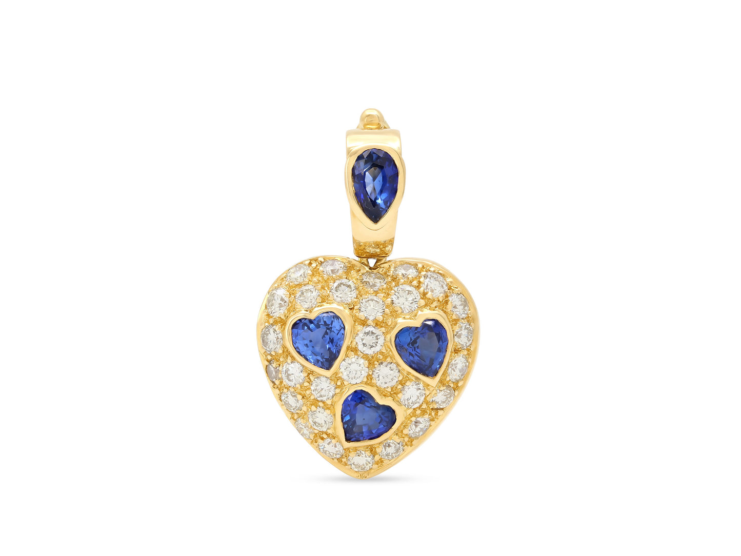 Sabbadini Diamond and Sapphire Heart Pendant in 18K Gold