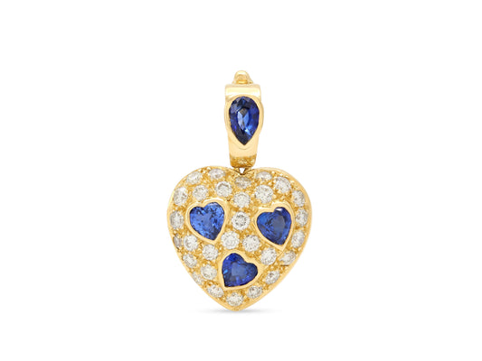 Sabbadini Diamond and Sapphire Heart Pendant in 18K Gold