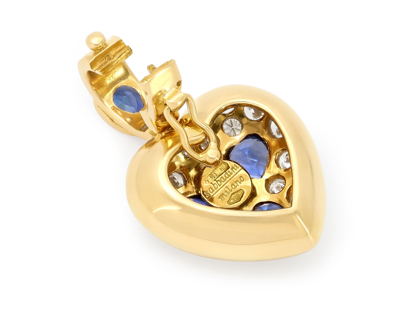 Sabbadini Diamond and Sapphire Heart Pendant in 18K Gold