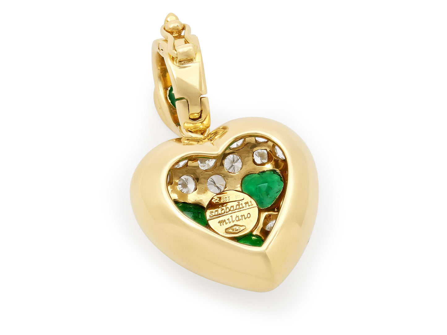 Sabbadini Diamond and Emerald Heart Pendant in 18K Gold
