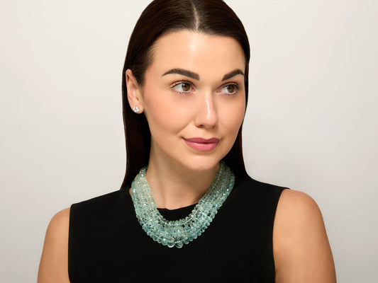 Seaman Schepps Three Row Aquamarine Bead Necklace in 18K White Gold