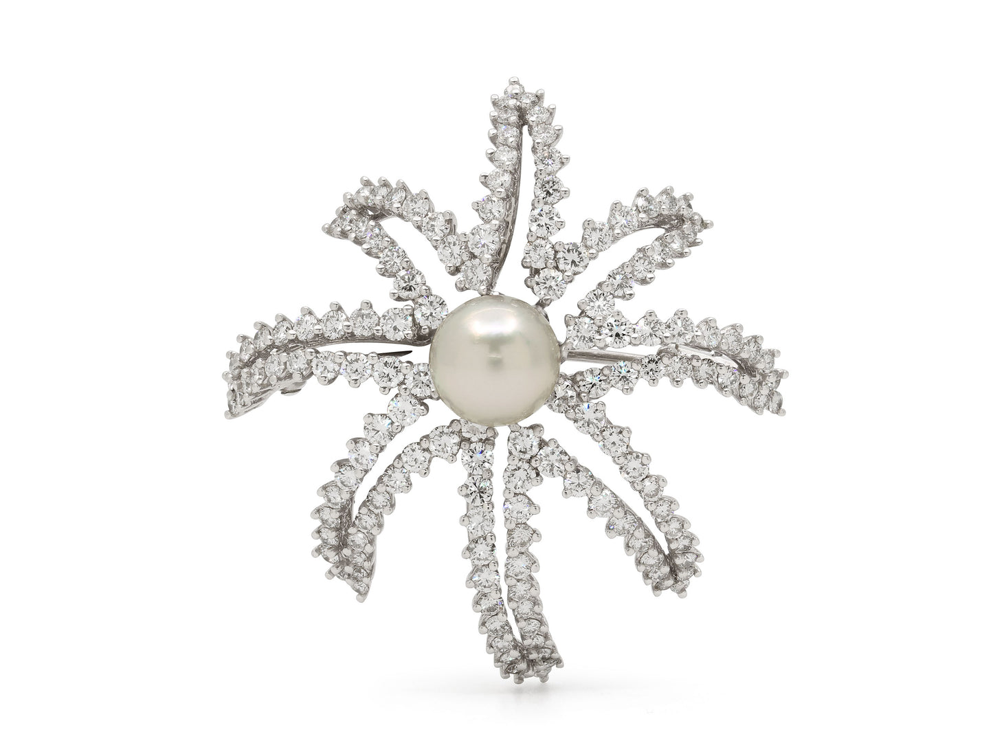 Tiffany & Co. 'Fireworks' Diamond and Pearl Brooch in Platinum