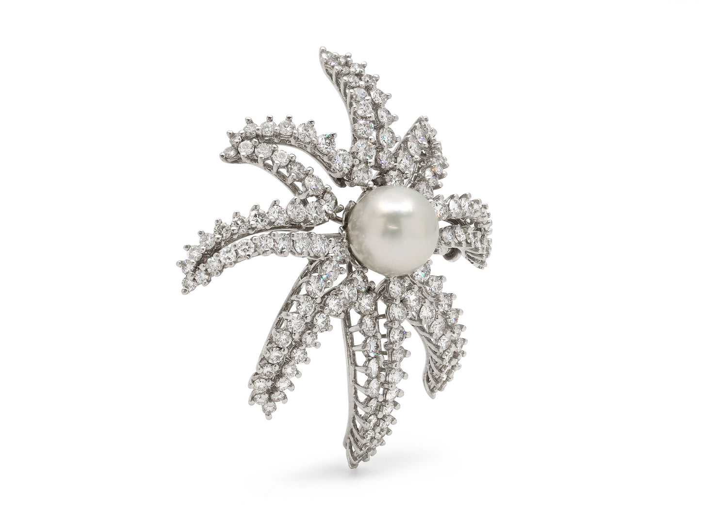 Tiffany & Co. 'Fireworks' Diamond and Pearl Brooch in Platinum