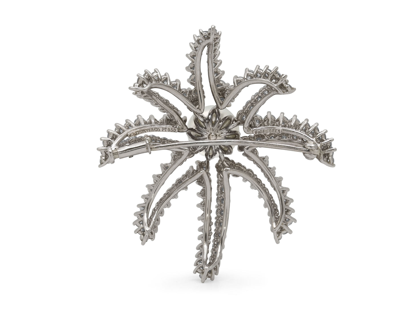 Tiffany & Co. 'Fireworks' Diamond and Pearl Brooch in Platinum