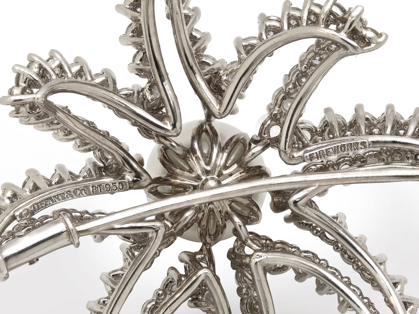Tiffany & Co. 'Fireworks' Diamond and Pearl Brooch in Platinum