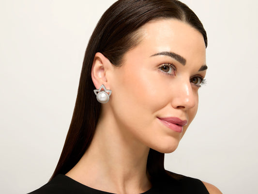Tiffany & Co. Diamond and Mabe Pearl Earrings in Platinum