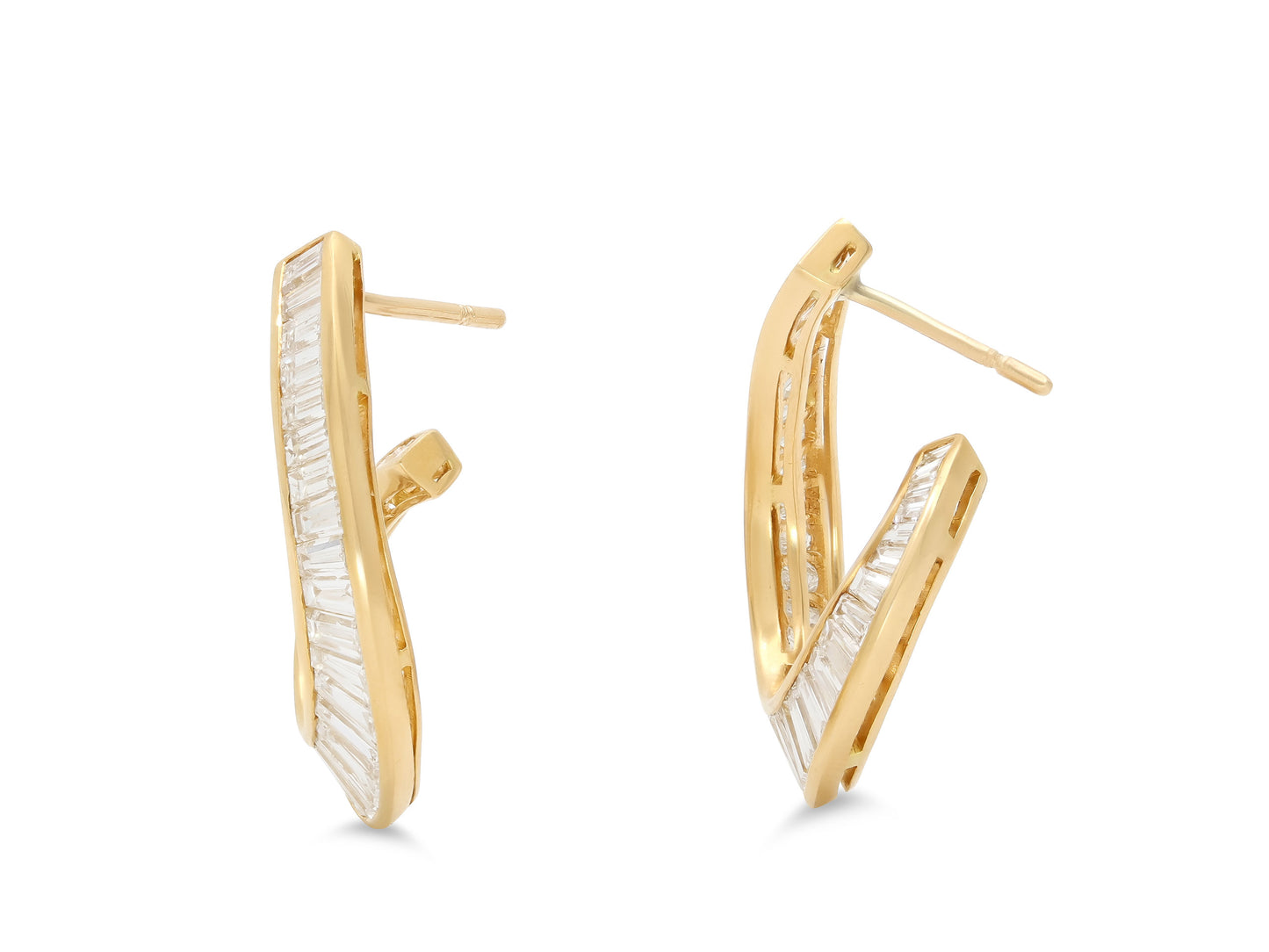 Baguette Diamond Hoops in 18K Gold