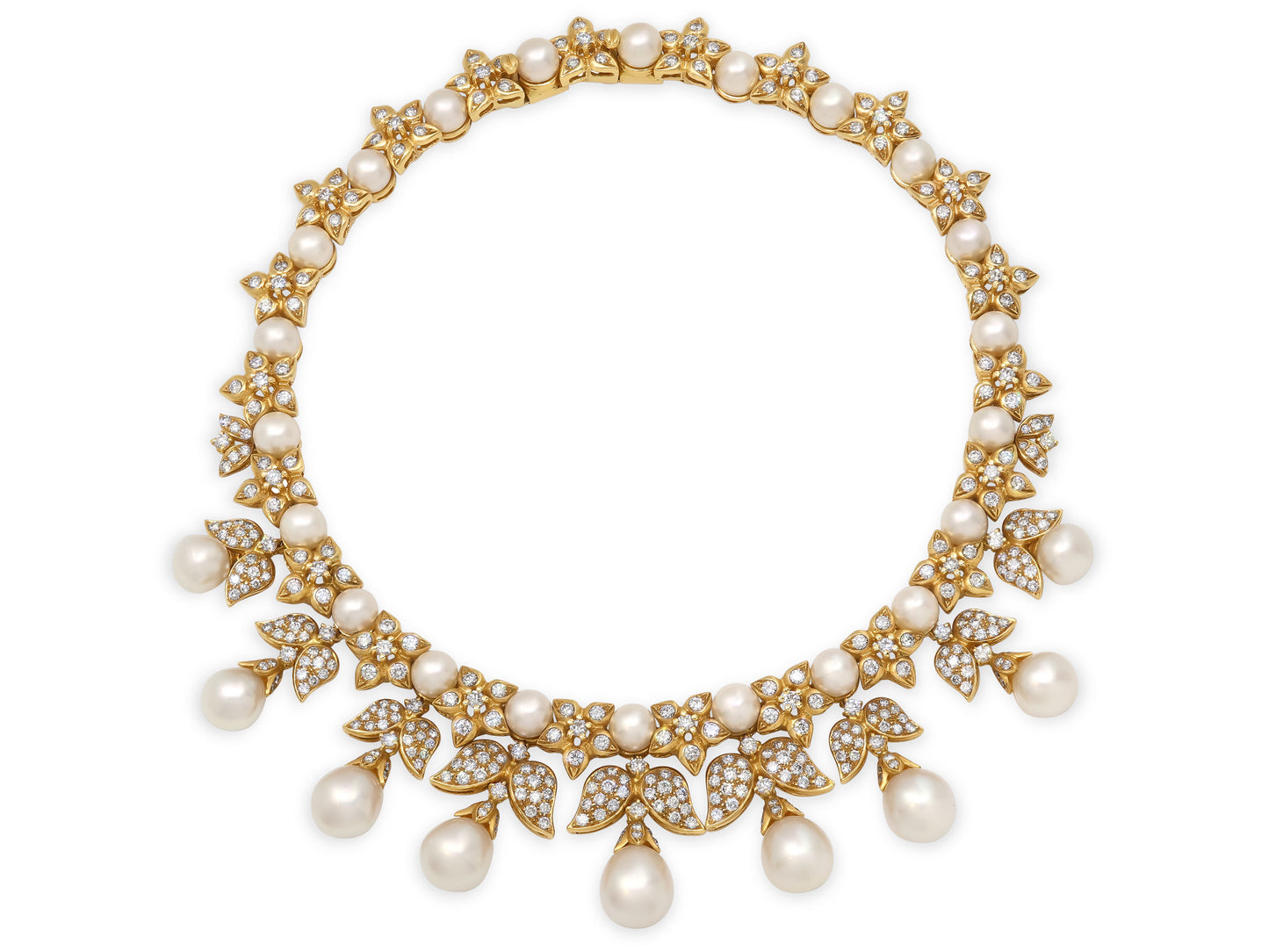 Diamond and Cultured Pearl Necklace in 18K Gold