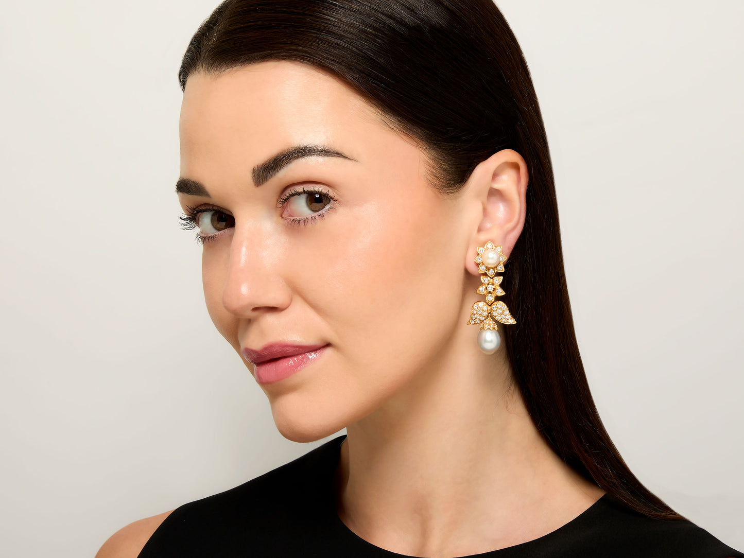 Diamond and Cultured Pearl Earrings in 18K Gold