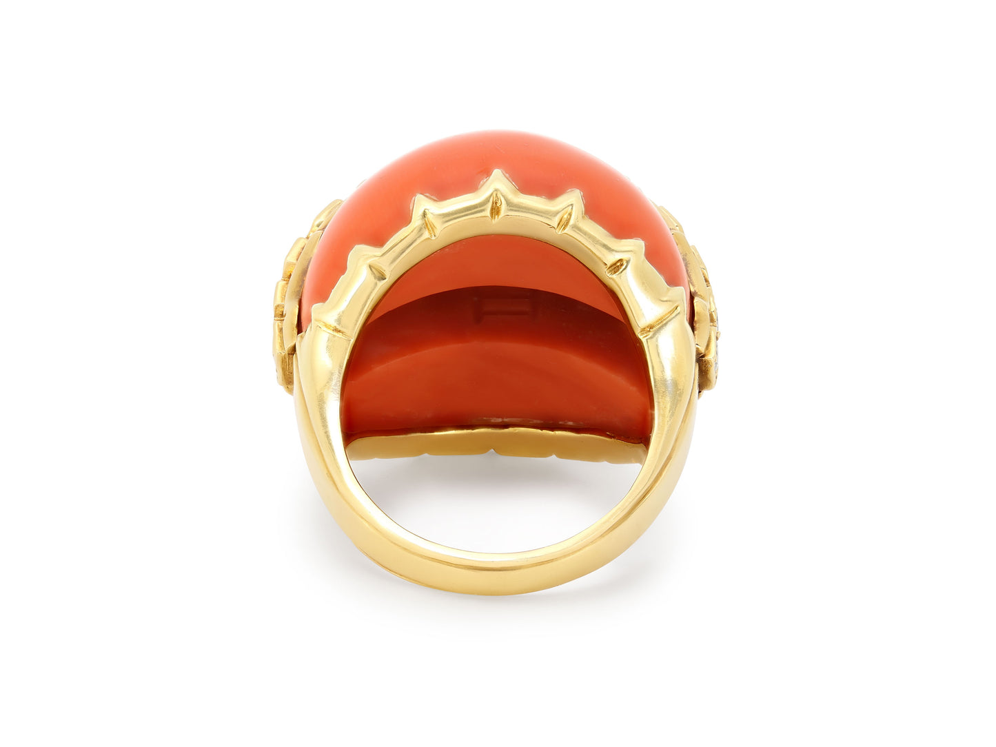 Diamond and Coral Ring in 18K Gold