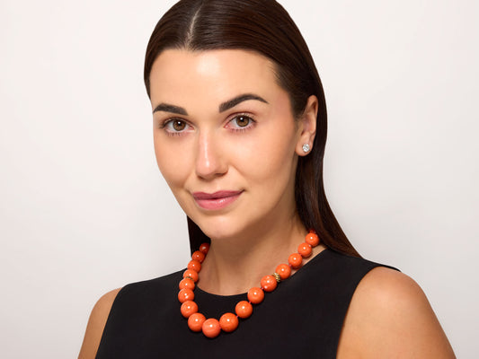Coral Bead Necklace in 18K Gold