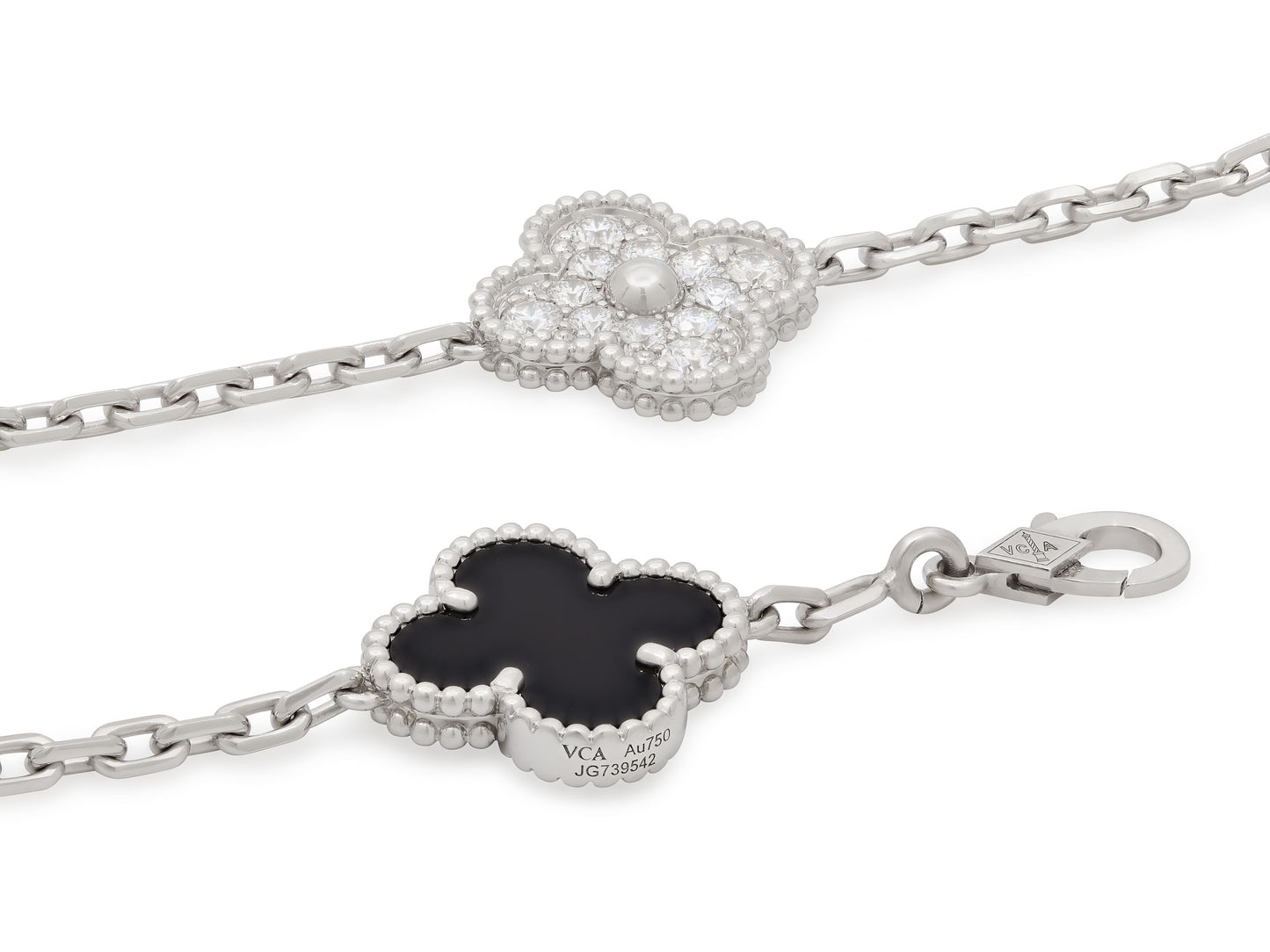 Van Cleef & Arpels 'Vintage Alhambra' Diamond and Onyx Bracelet, 5 Motifs, in 18K White Gold