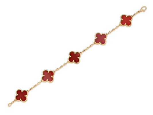 Van Cleef & Arpel 'Vintage Alhambra' Carnelian Bracelet, 5 Motifs, in 18K Gold
