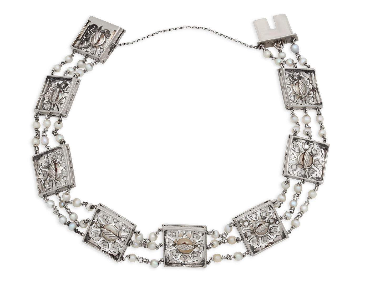 Antique Edwardian Pearl and Diamond Bracelet in Platinum
