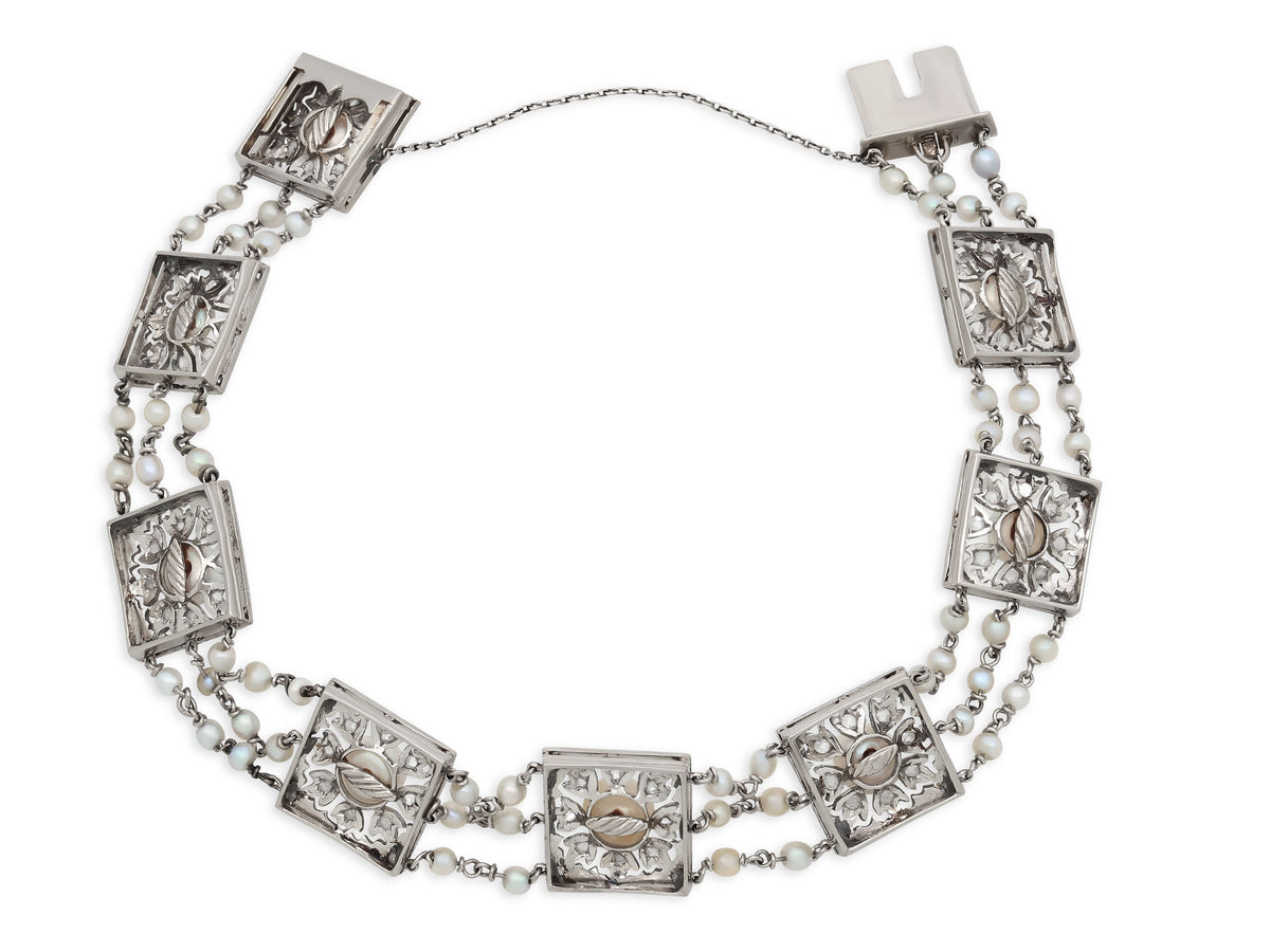 Antique Edwardian Pearl and Diamond Bracelet in Platinum