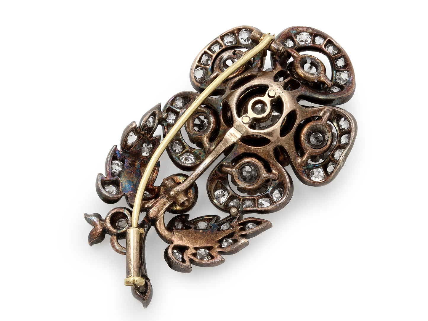 Antique Victorian Diamond Flower Brooch in Silver over 14K Gold