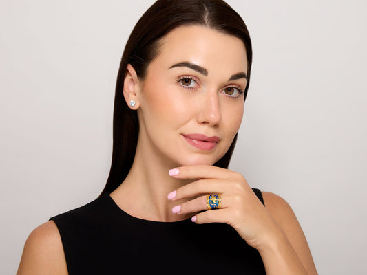 Elizabeth Gage Diamond and Enamel Ring in 18K Gold