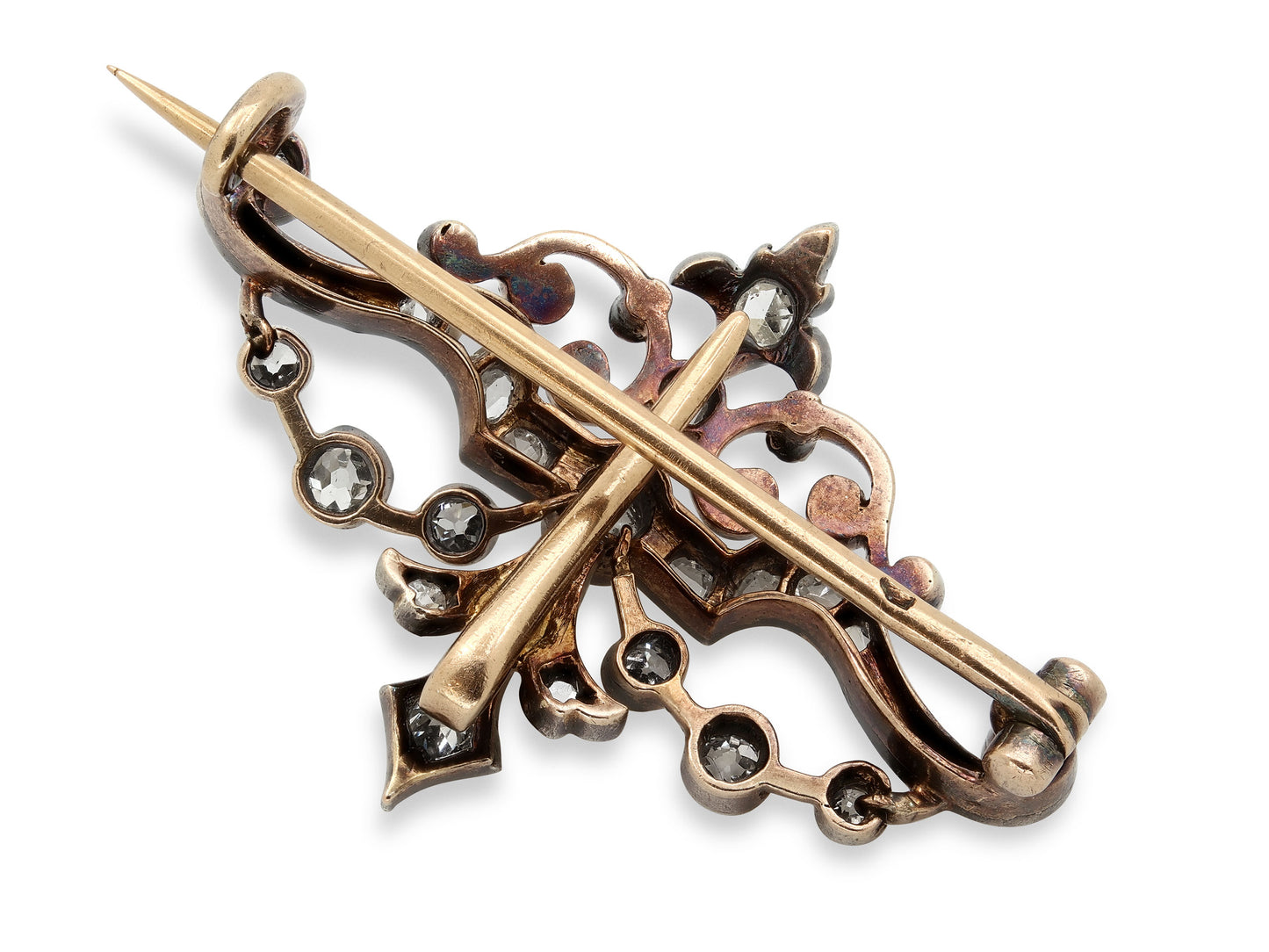 Antique Victorian Diamond Brooch in Silver over Gold, French