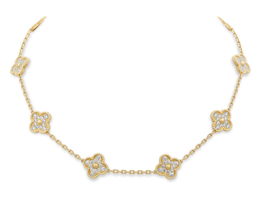 Van Cleef & Arpels 'Vintage Alhambra' Diamond Necklace, 10 Motifs, in 18K Gold