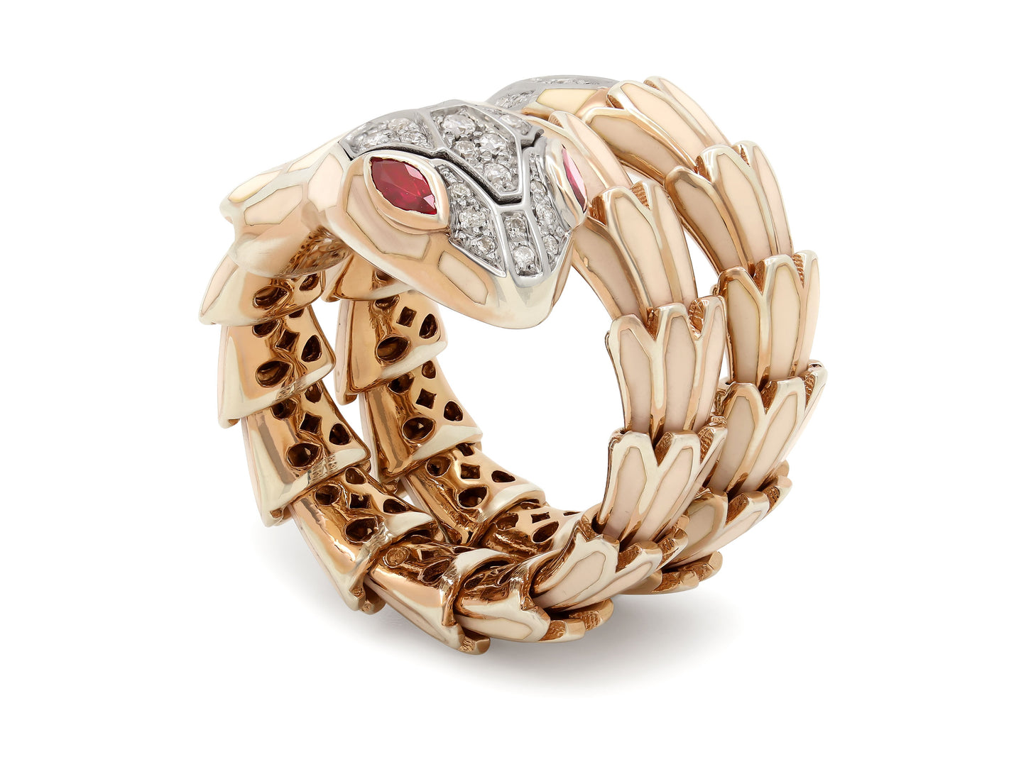 Alexis NY Diamond and Ruby Snake Ring in Silver and 18K Gold