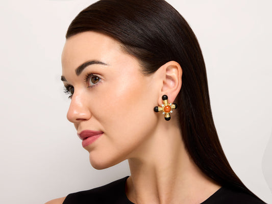 Elizabeth Gage Carnelian, Diamond and Ebony Earrings in 18K Gold