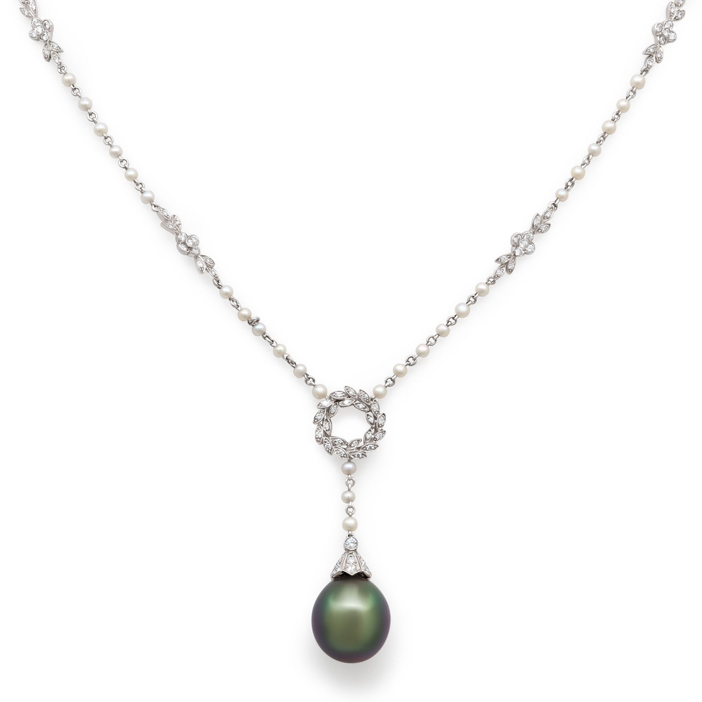 Tiffany & Co. 'Wreath' Pearl and Diamond Lariat Necklace in Platinum