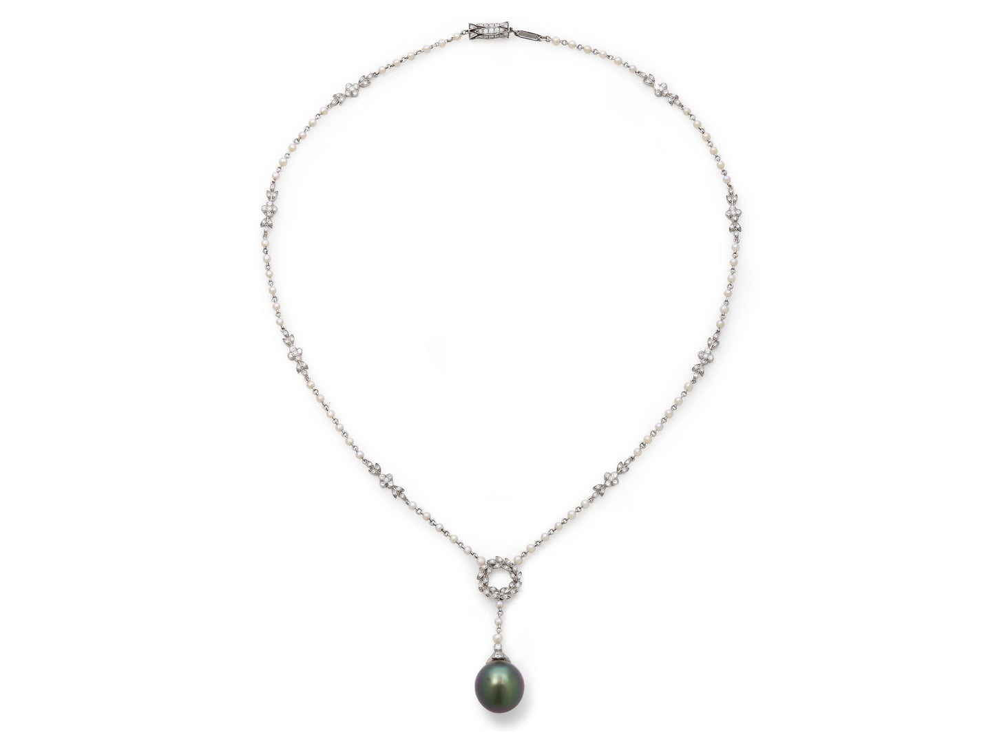 Tiffany & Co. 'Wreath' Pearl and Diamond Lariat Necklace in Platinum