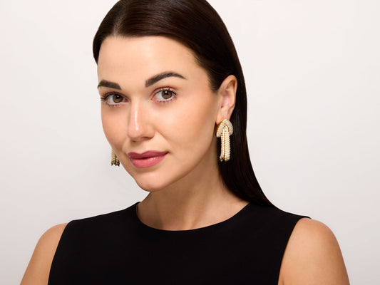 Diamond Earrings with Interchangeable Gemstone Tassels in 18K Gold