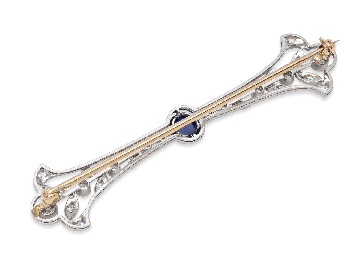 Antique Edwardian Diamond and Sapphire Brooch in Platinum