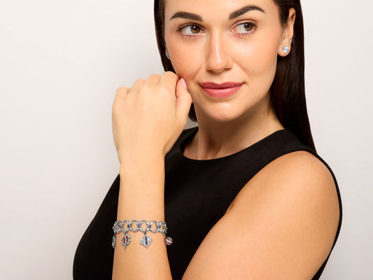 Art Deco Sapphire and Ruby Charm Bracelet in Platinum and 18K White Gold