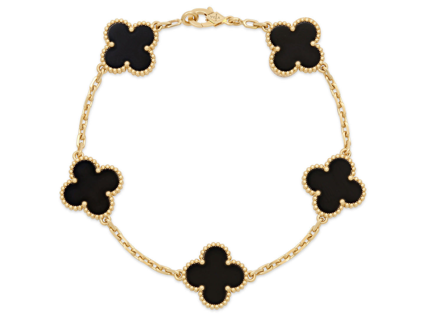 Van Cleef & Arpels 'Vintage Alhambra' 5 Motif Onyx Bracelet in 18K Gold