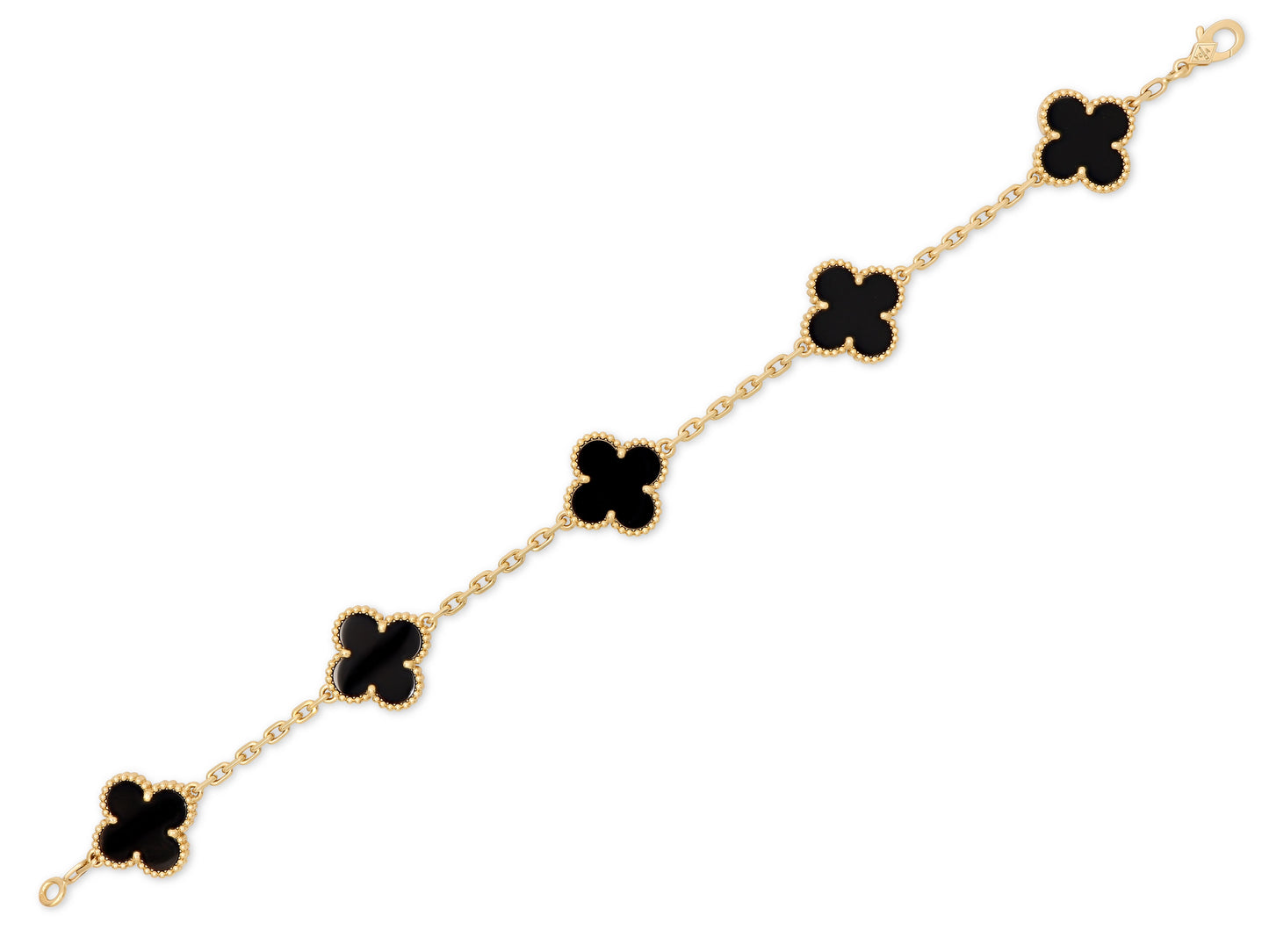 Van Cleef & Arpels 'Vintage Alhambra' 5 Motif Onyx Bracelet in 18K Gold